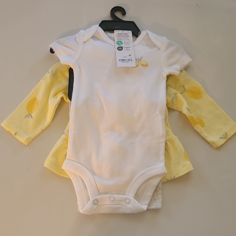 Size Newborn 3 Pc. Carter's White and Yellow Lemon  Bodysuit Set